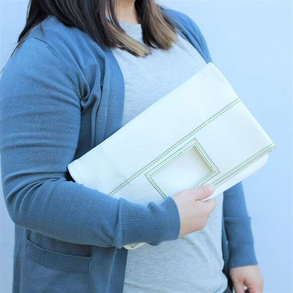 NWT Marc by Marc Jacobs Leather Foldover Oversize Clutch w Strap BEACH SAND - Picture 2 of 10